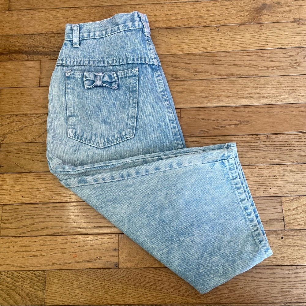 VINTAGE 80s STEFANO ACID WASH BOW POCKET JEAN SHORTS SIZE 9/10 100% COTTON